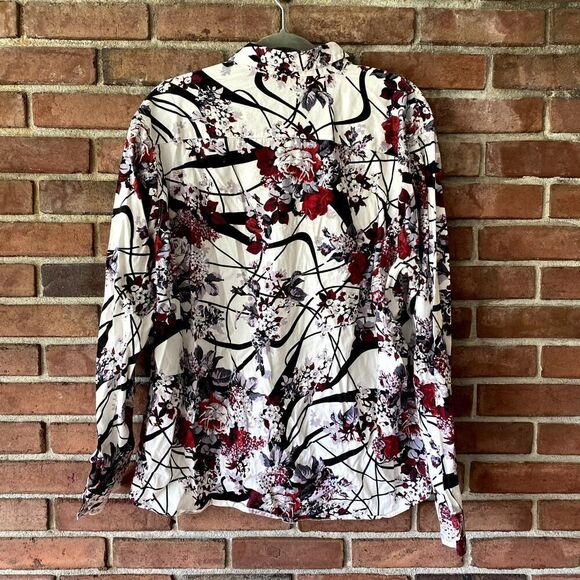 Zeroyaa Floral Button Up Printed Shirt White Black XXL - Picture 8 of 10